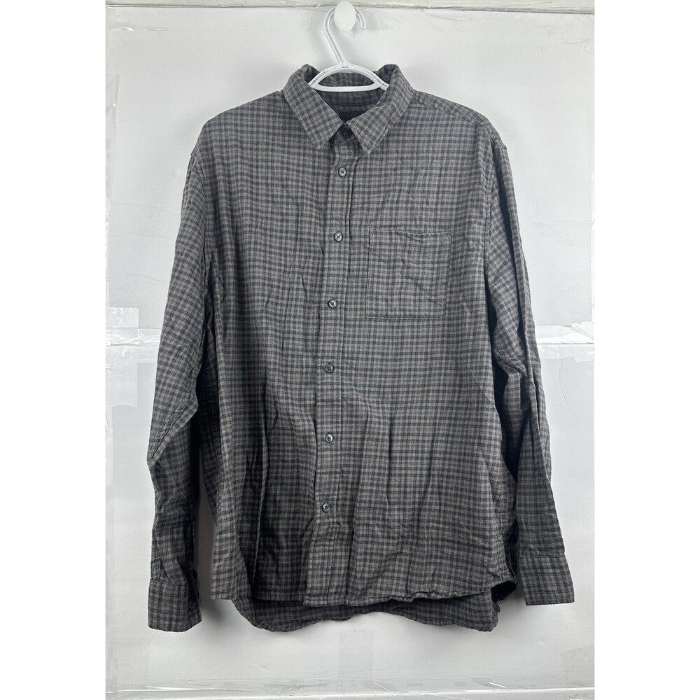 H&M Men's Loose Fit Flannel Shirt Grey Black Plaid Long Sleeve Size M